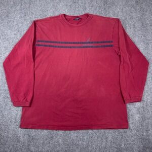 Y2K Nautica Long Sleeve Shirt Mens XXL Red Stripe Logo Vintage Cotton Crewneck